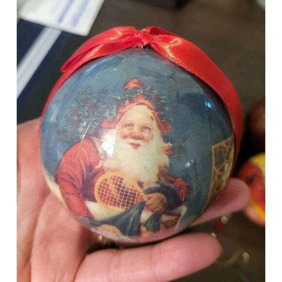 Vintage Wooden & Paper Mache Handpainted christmas ornaments lot of 6 - Picture 2 of 8